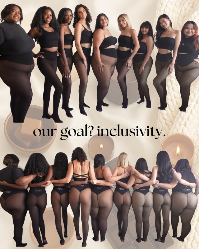 Diverse group of models showcasing Bloomico™ SculptSeam Shaping Leggings, emphasizing inclusivity and body positivity.